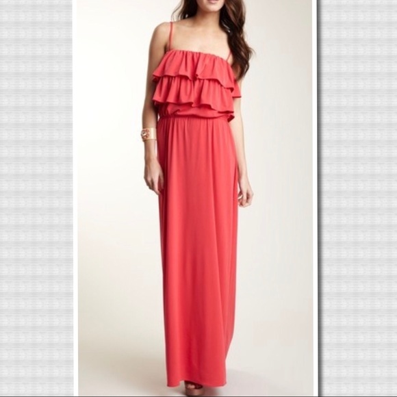Suzi Chin Dresses & Skirts - Suzi Chin ~Tiered Ruffle Coral Maxi Dress ~Sz 6